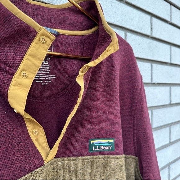 L.L. Bean Burgundy Gold Sweater Fleece Snap Pullover Jacket XL Hiking Retro - Picture 3 of 9